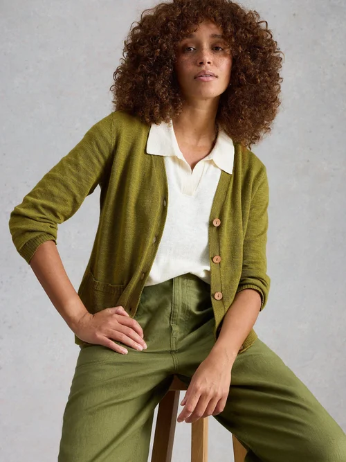 Cardigan Nova en mélange de lin - Mid Green - 52 Image 3