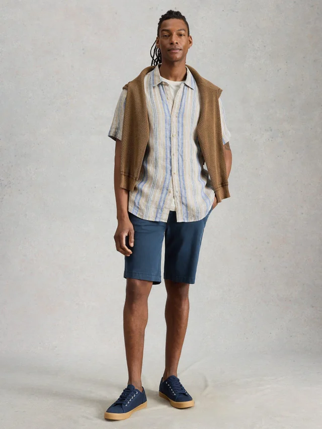 Chemise Keswick à rayures en lin manches courtes