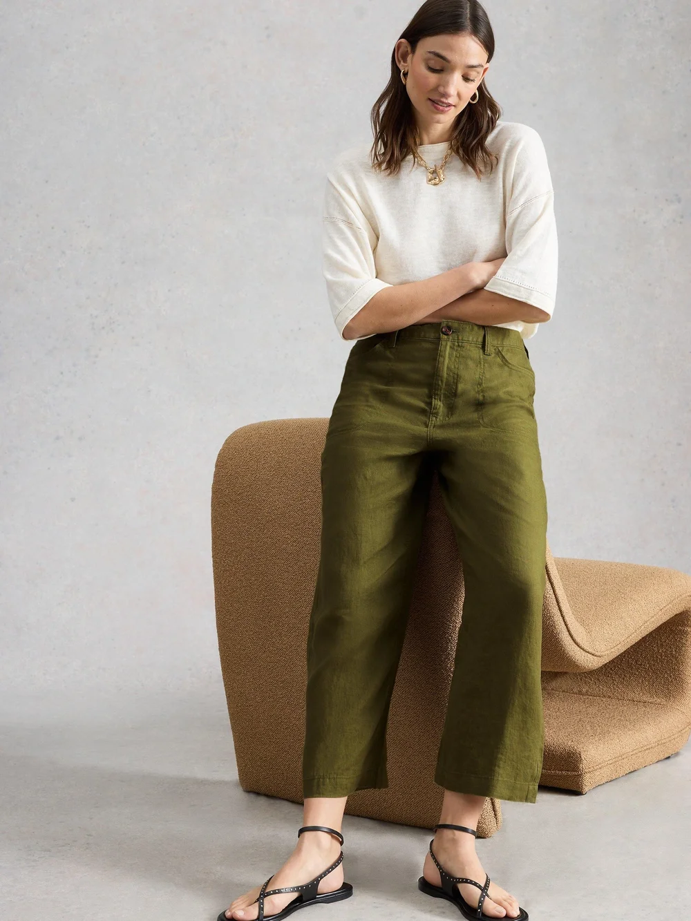 7/8-Leinenhose Tia mit weitem Bein - Mid Green - 52/R Image 1