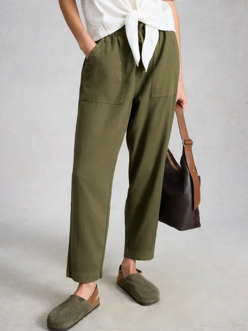 Pantalon en mélange de lin Elle - Khaki Grn - 52/R Image 1