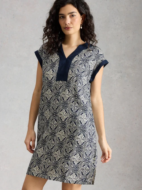 Robe Jilly en lin - Navy Multi - 52/R Image 3