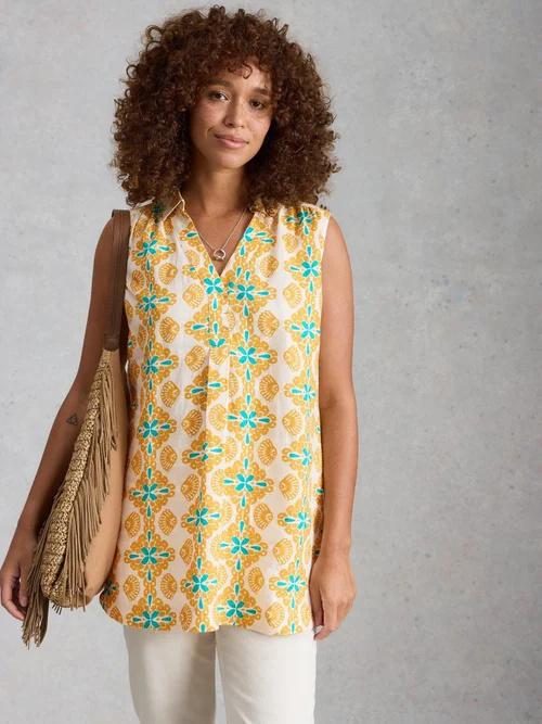 Tunique sans manches en lin Bianca - Yellow Pr - 52/R Image 3