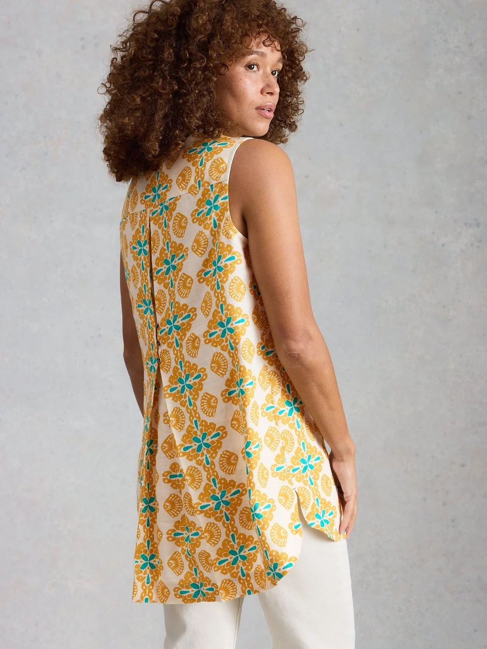 Tunique sans manches en lin Bianca - Yellow Pr - 52/R Image 1