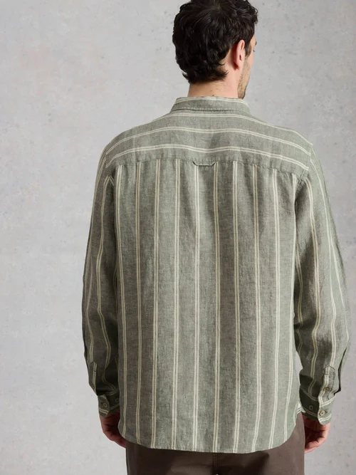 Chemise en lin Keswick à rayures manches longues - Green Mlt - XXXL Image 4