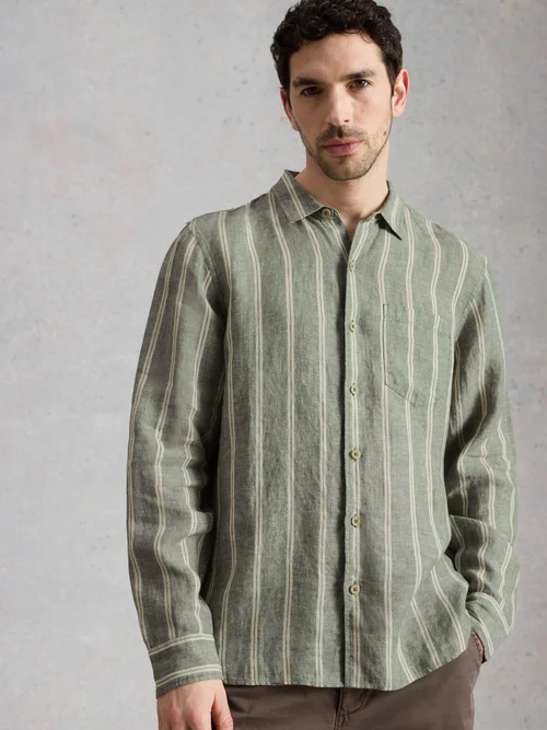 Chemise en lin Keswick à rayures manches longues - Green Mlt - XXXL Image 3