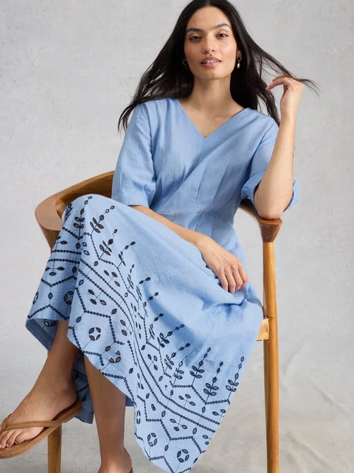Robe Midi Kate Broderie - Chamb Blue - 52/R Image 1