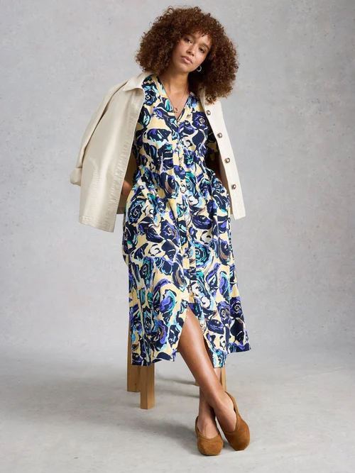 Robe en mélange de lin Fern - Navy Multi - 52/R Image 2