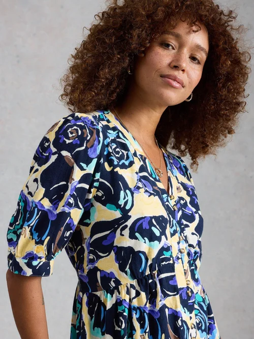 Robe en mélange de lin Fern - Navy Multi - 52/R Image 3