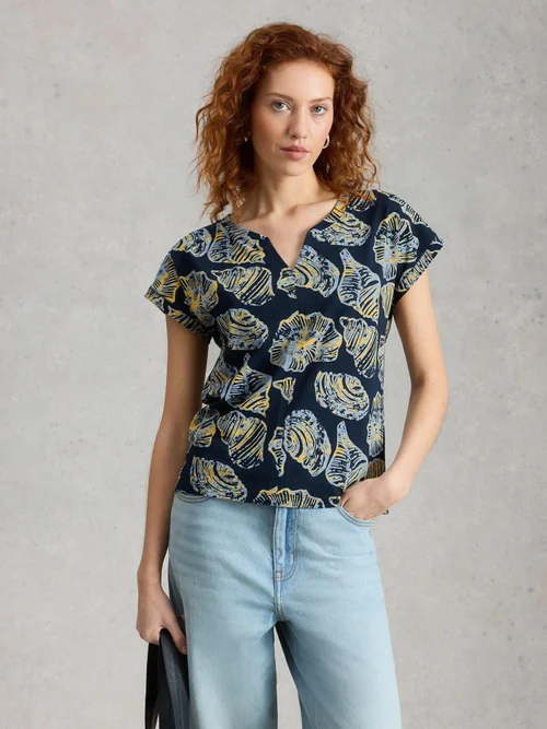 Tee-shirt Nelly à col en V - Navy Pr - 48 Image 3