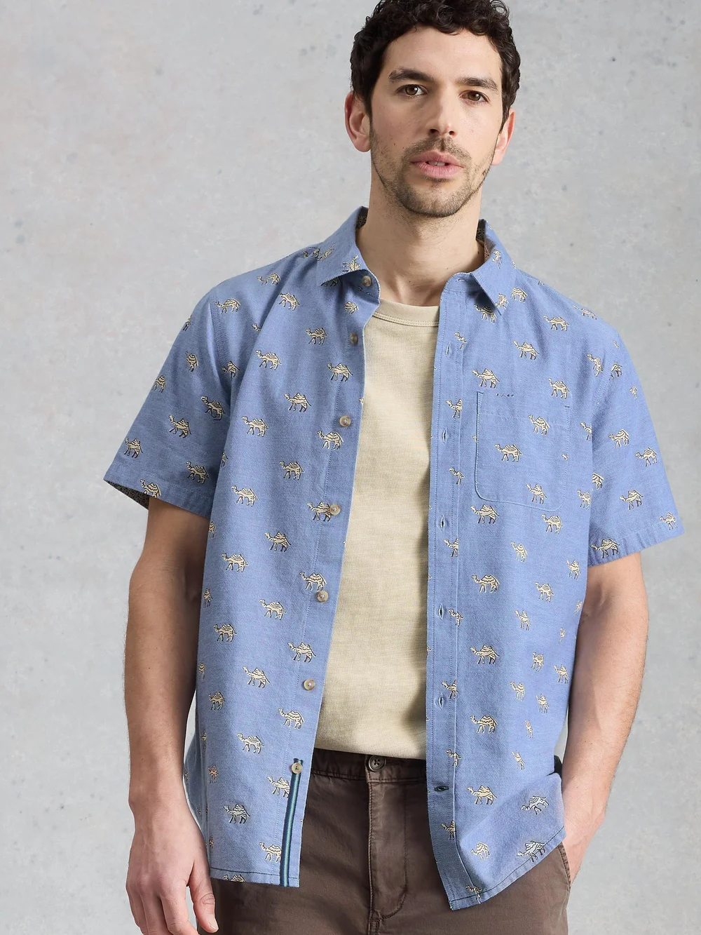 Chemise Finsbury à imprimé camel manches courtes - Blue Pr - XXXL/R Image 1
