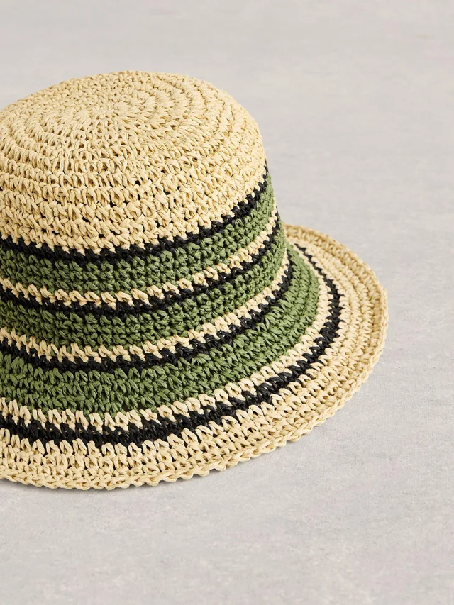 Chapeau seau rayé au crochet