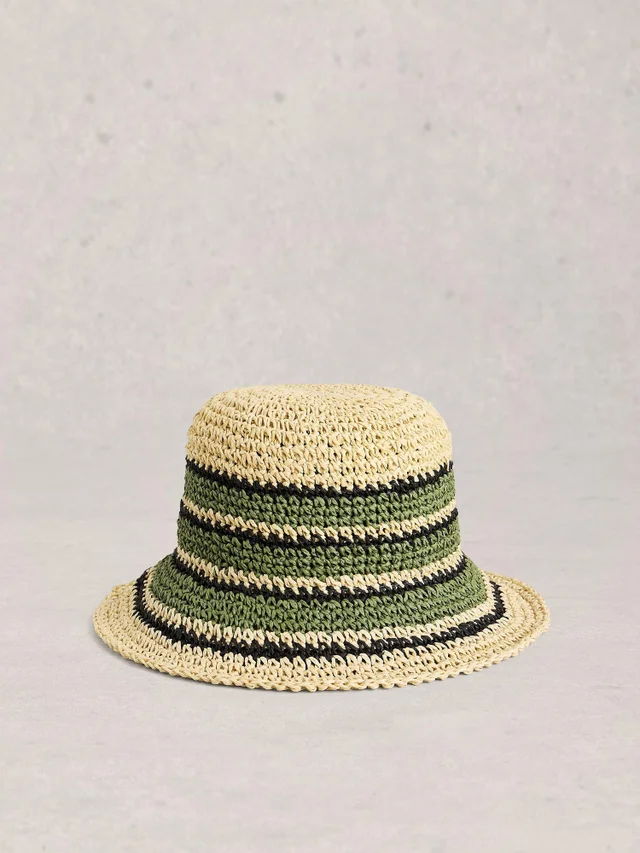 Chapeau seau rayé au crochet