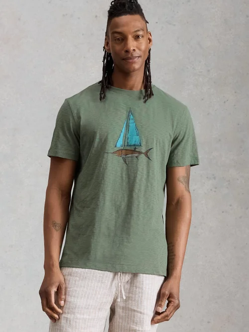 T-shirt graphique Abersoch Fish Sail - Green Pr - XXL/R Image 1