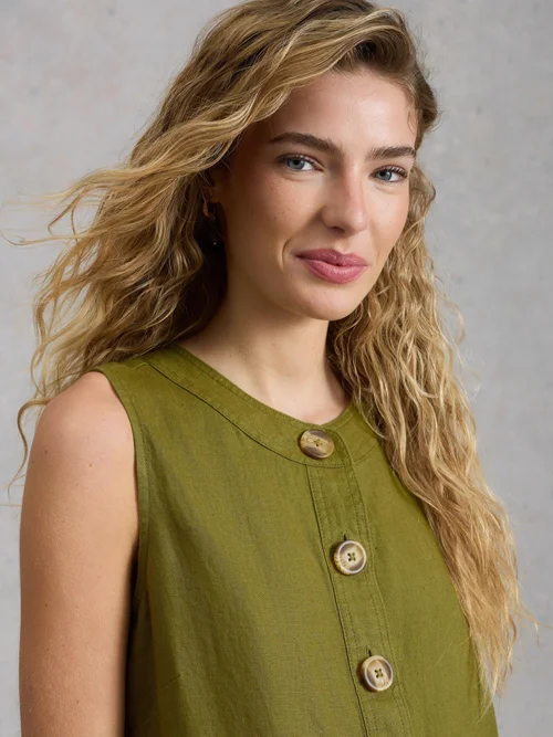 Robe droite Millie en lin - Mid Green - 52/R Image 3