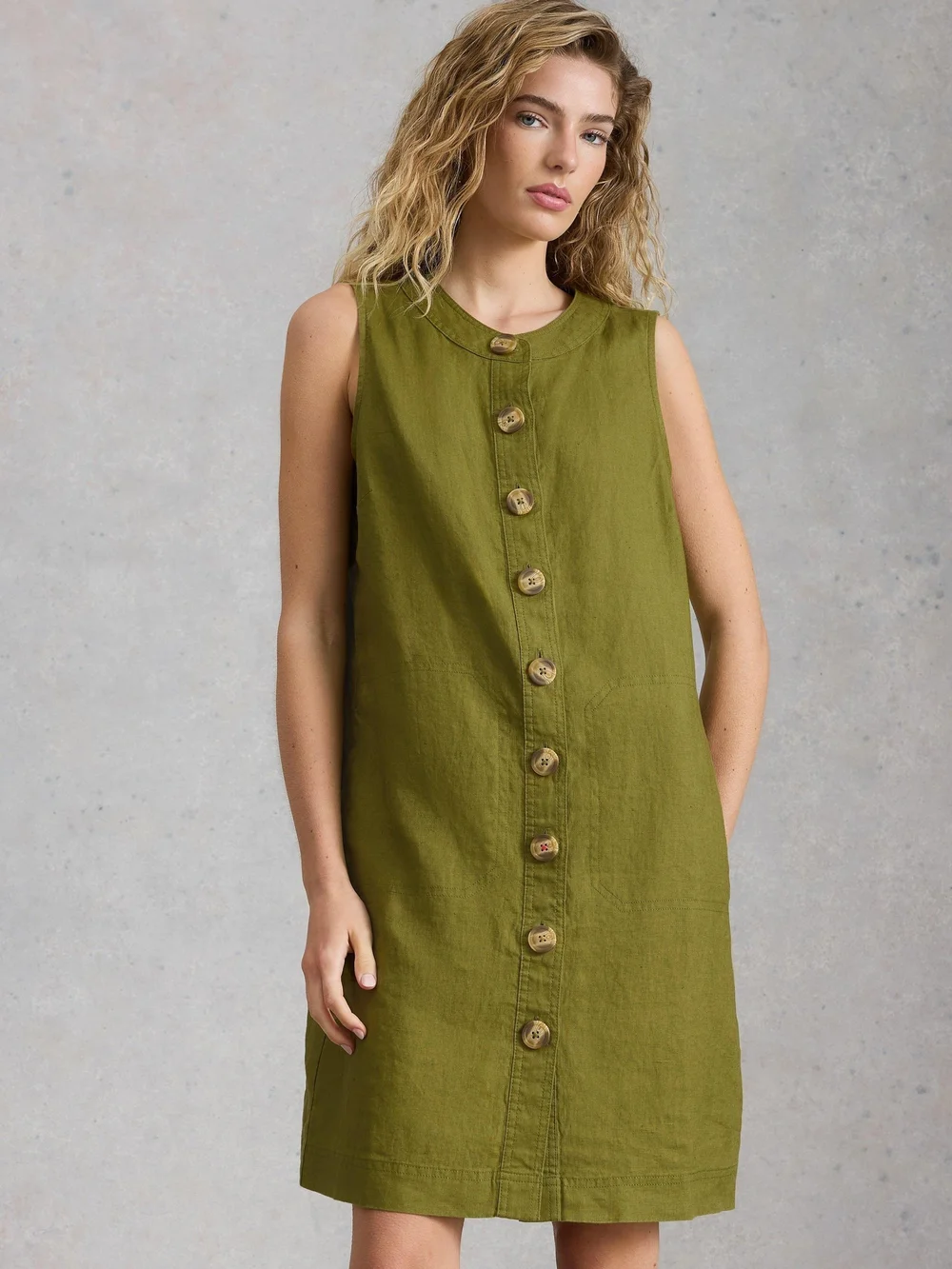 Robe droite Millie en lin - Mid Green - 52/R Image 1