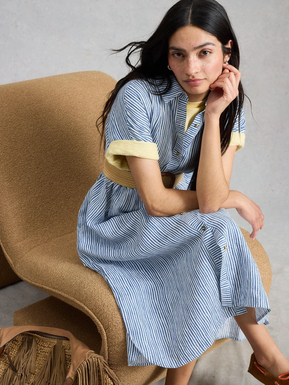 Robe en lin à rayures Annabelle - Blue Mlt - 52/R Image 1