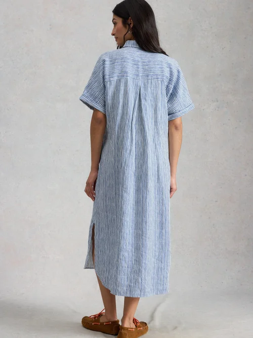 Robe en lin à rayures Annabelle - Blue Mlt - 52/R Image 4