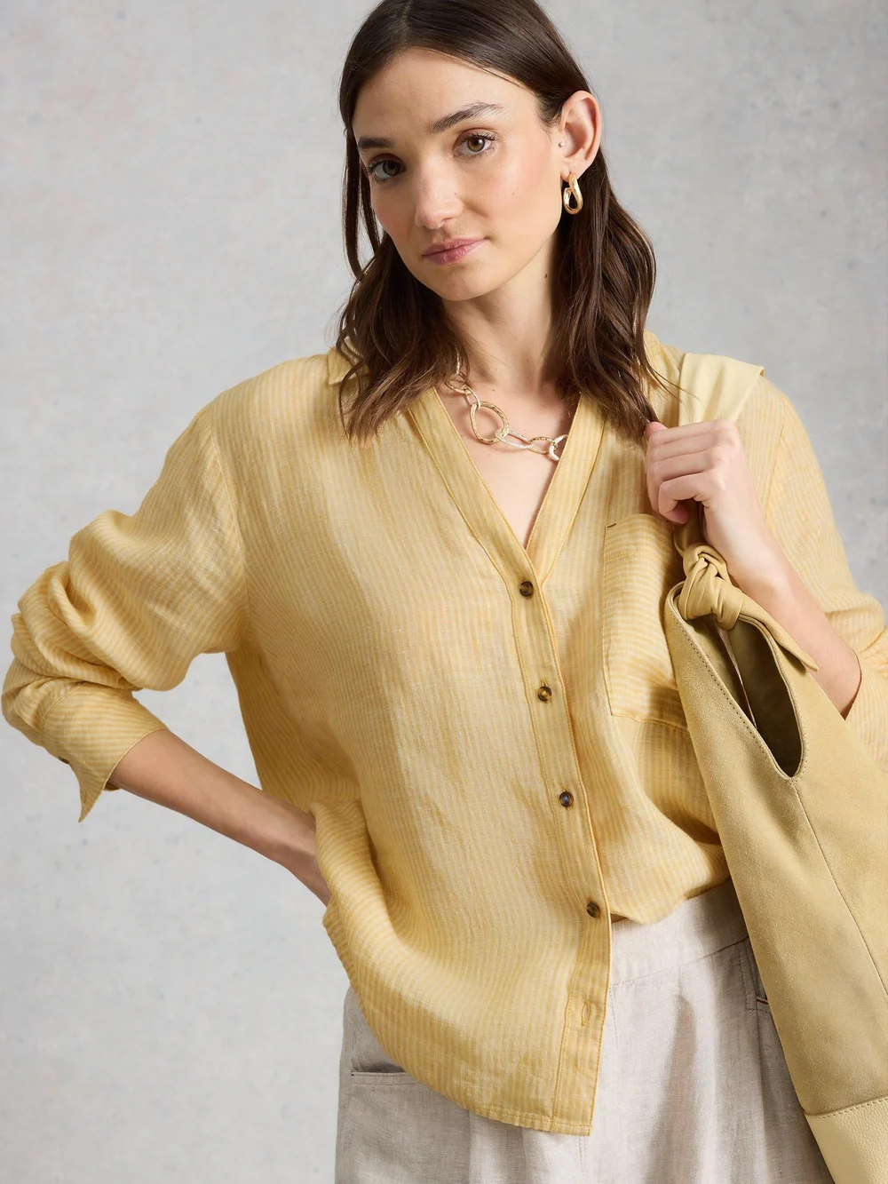 Chemise boyfriend Sadie en lin - Yellow Mlt - 52/R Image 1