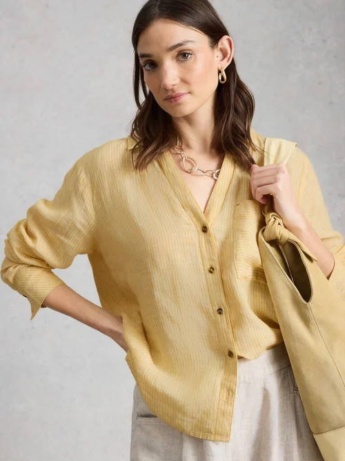 Chemise boyfriend Sadie en lin - Yellow Mlt - 52/R Image 1