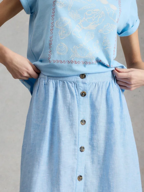 Jupe Midi Riley en Lin - Chamb Blue - 52/R Image 3