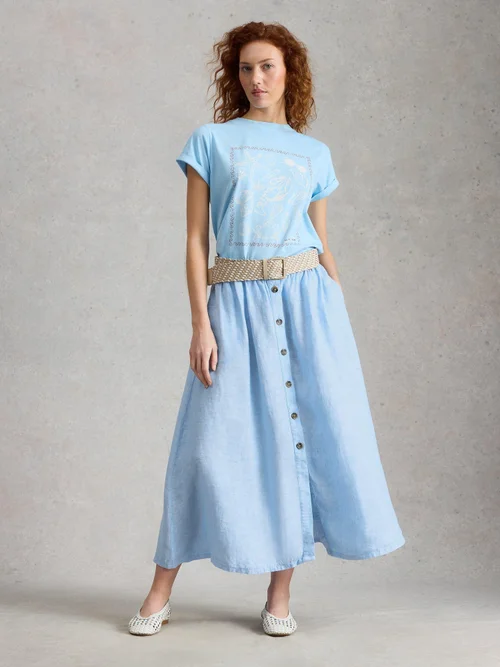 Jupe Midi Riley en Lin - Chamb Blue - 52/R Image 2