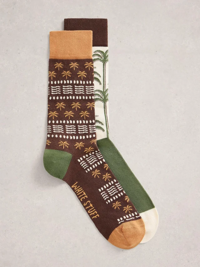 Lot de 2 paires de chaussettes chevilles à imprimé palmier