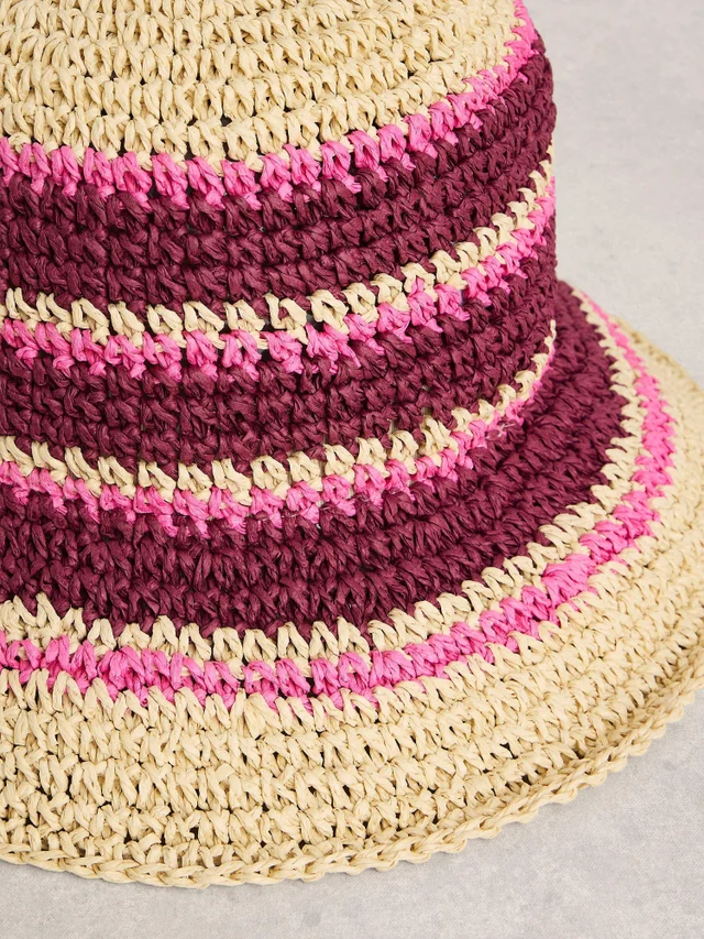 Chapeau seau rayé au crochet