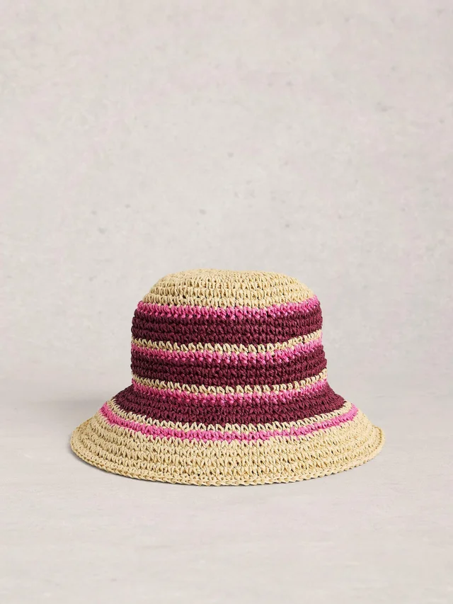 Chapeau seau rayé au crochet