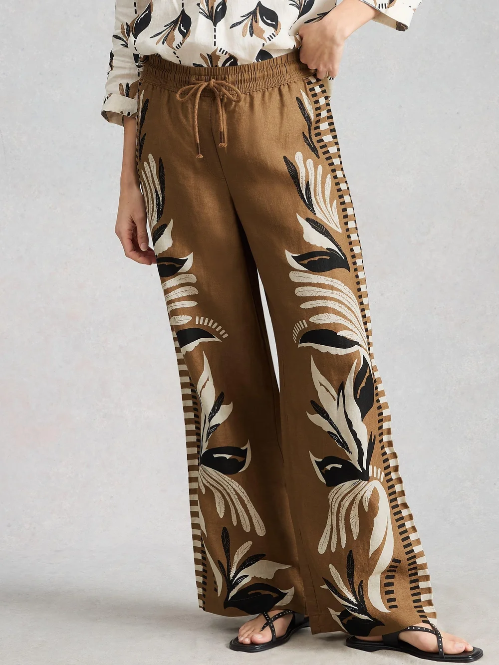 Pantalon large en lin Ally - Brown Pr - 48/R Image 1