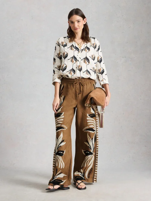 Pantalon large en lin Ally - Brown Pr - 48/R Image 2