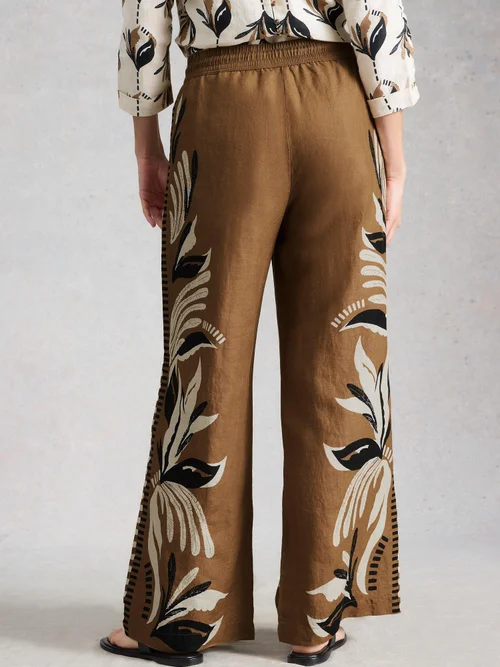 Pantalon large en lin Ally - Brown Pr - 48/R Image 4