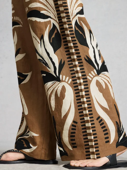 Pantalon large en lin Ally - Brown Pr - 48/R Image 3