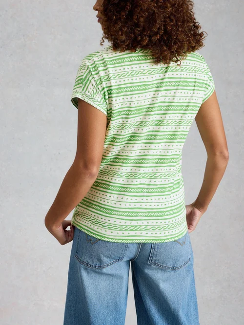 T-shirt rayé Nelly à encolure en V - Green Mlt - 50 Image 4
