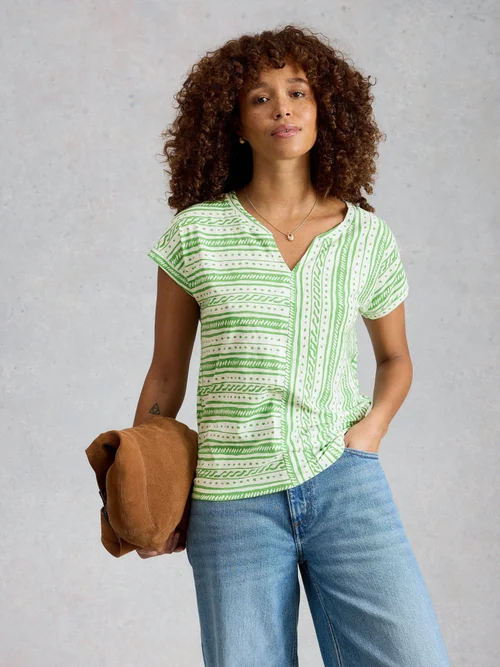 T-shirt rayé Nelly à encolure en V - Green Mlt - 50 Image 3