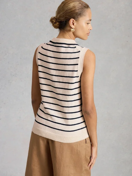 Veste sans manches Candice à col rayé - Ivory Mlt - 52 Image 4