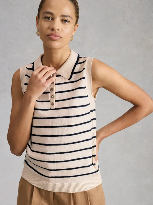 Veste sans manches Candice à col rayé - Ivory Mlt - 52 Image 3
