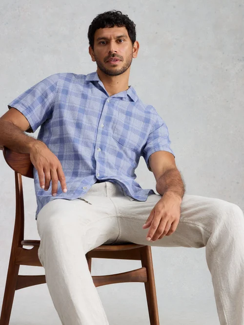 Chemise Hayle en lin et coton à carreaux - Blue Mlt - XXXL Image 1