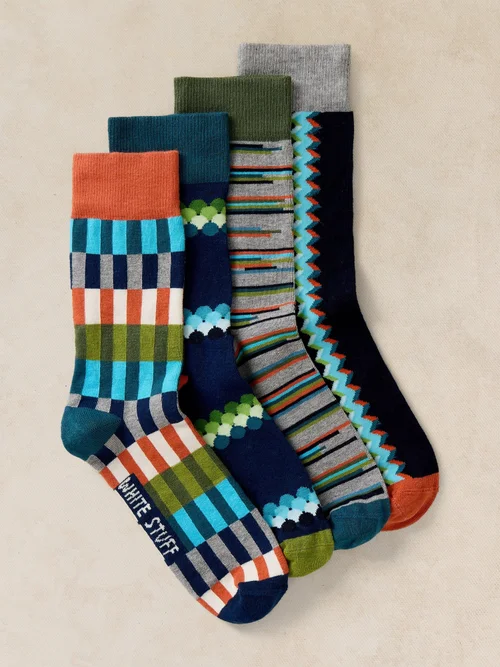 Lot de 4 paires de chaussettes mi-mollet géométriques assorties - Navy Multi - 44-46 Image 2