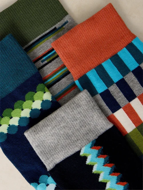 Lot de 4 paires de chaussettes mi-mollet géométriques assorties - Navy Multi - 44-46 Image 3