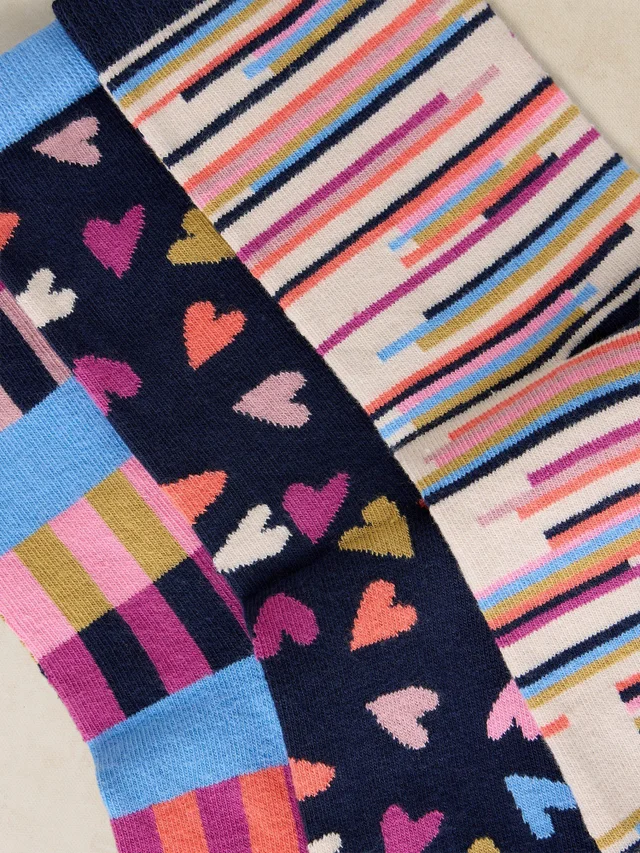Lot de 3 Chaussettes Imprimé Cœur Géométrique