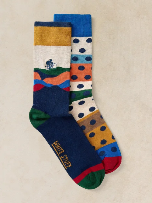 Lot de 2 chaussettes de cheville de cyclisme - Navy Multi - 44-46 Image 1