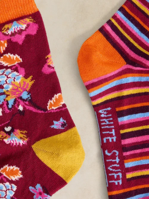 Lot de 2 Chaussettes Cheville Rayées Florales - Plum Mlt - 39-41 Image 2