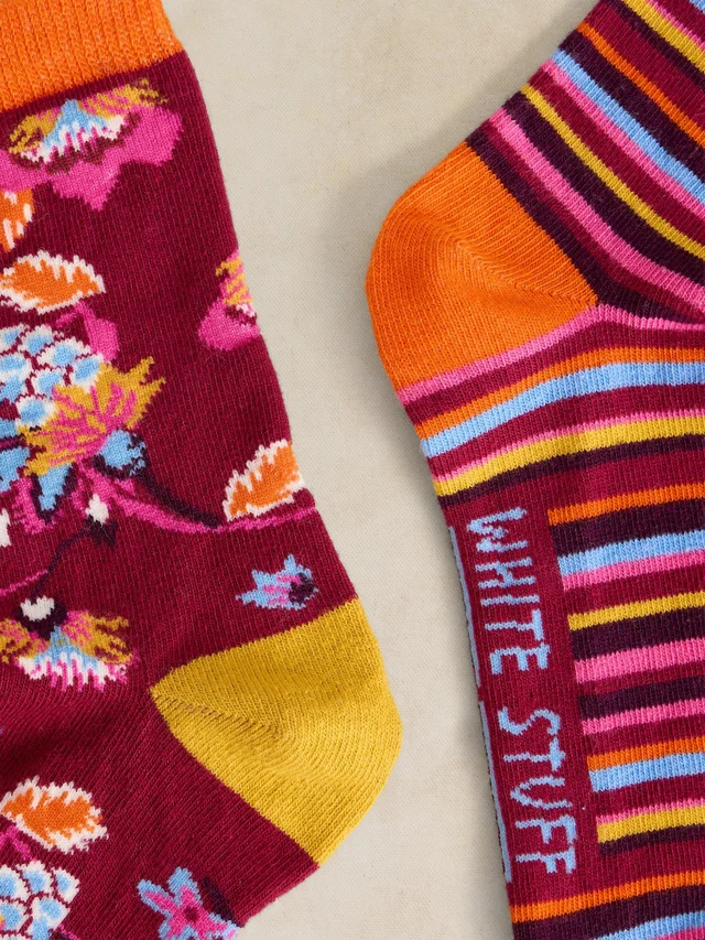 Lot de 2 Chaussettes Cheville Rayées Florales