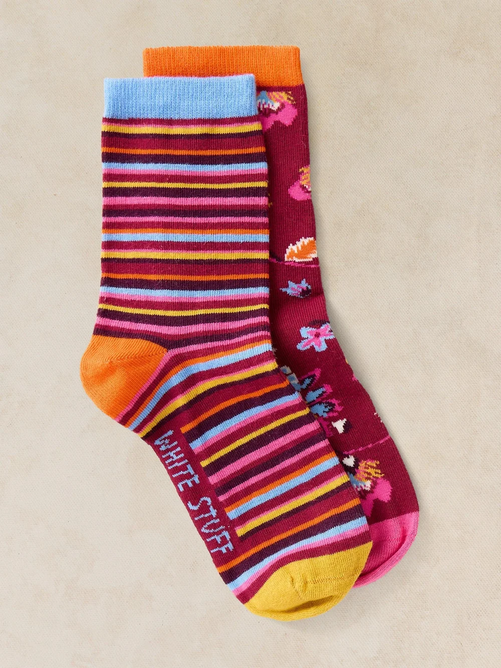 Lot de 2 Chaussettes Cheville Rayées Florales - Plum Mlt - 39-41 Image 1