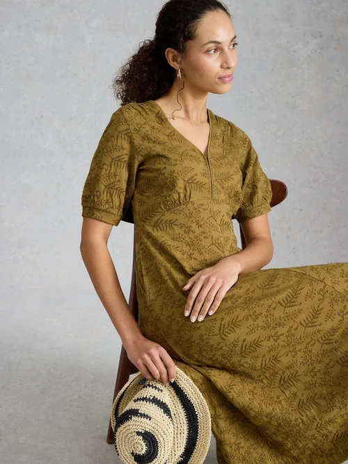 Robe en jersey brodée Megan - Khaki Grn - 52/R Image 1