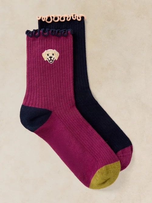 Lot de 2 Chaussettes Cheville Broderie Chien - Navy Multi - 39-41 Image 1