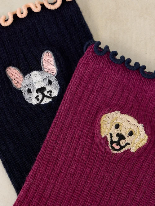 Lot de 2 Chaussettes Cheville Broderie Chien - Navy Multi - 39-41 Image 2