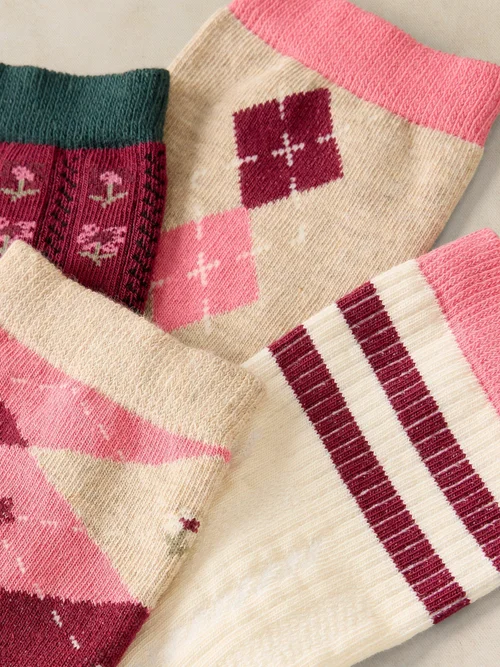 Lot de 4 Chaussettes Mi-mollet à Motif Argyle - Pink Mlt - 39-41 Image 3