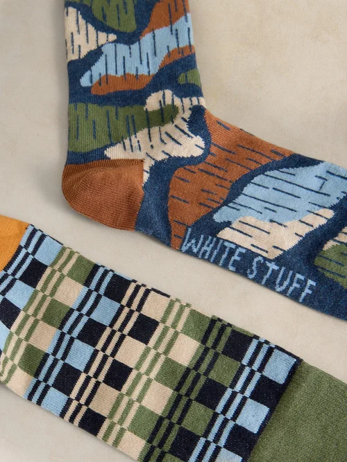 Lot de 2 Chaussettes Cheville à Carreaux Floraux - Blue Mlt - 44-46 Image 2