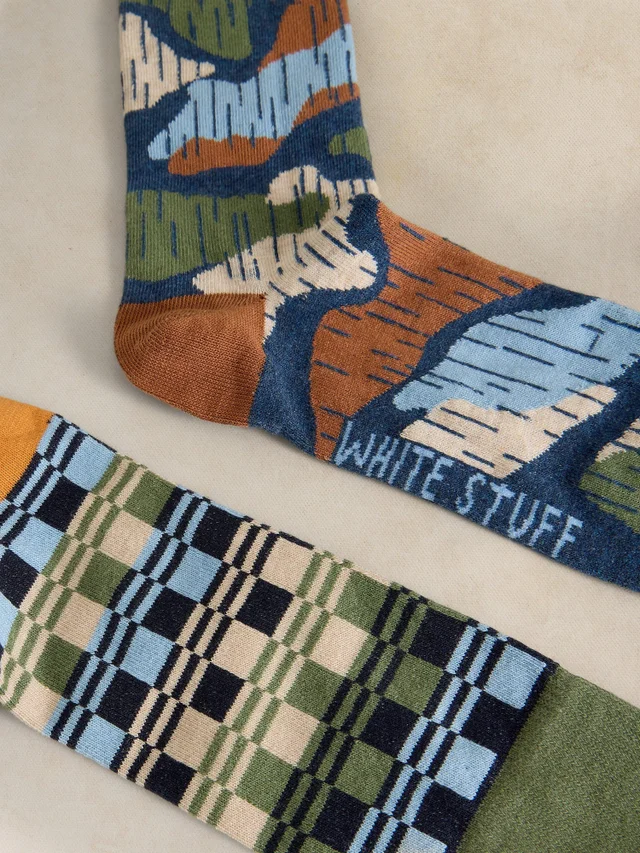 Lot de 2 Chaussettes Cheville à Carreaux Floraux